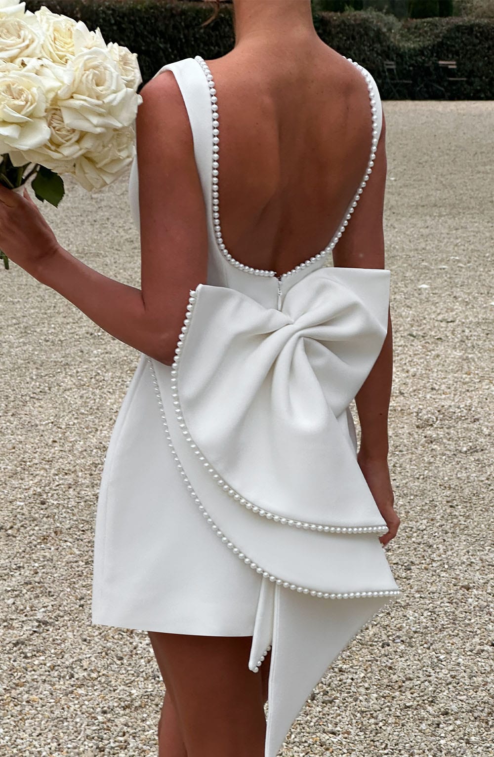 Rosalind | Mini Party Dress Pink Structured Pearl Trim A-Line for Women