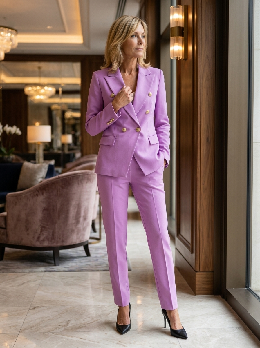 Cecily | Outfit Set Royal Blue Woven Double-Breasted Tailored for Women