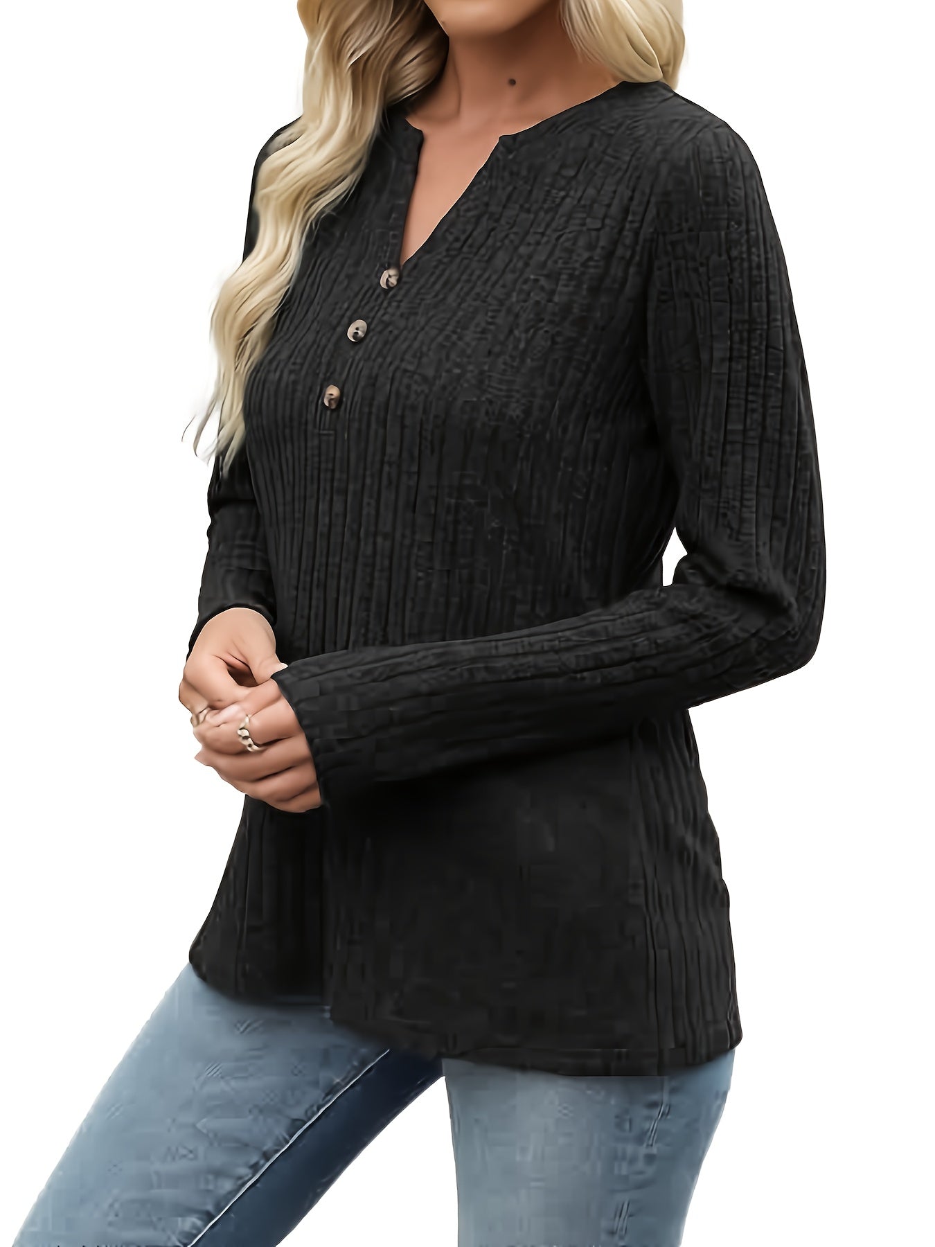 Verona | Top Green Ribbed Button-Neck for Women
