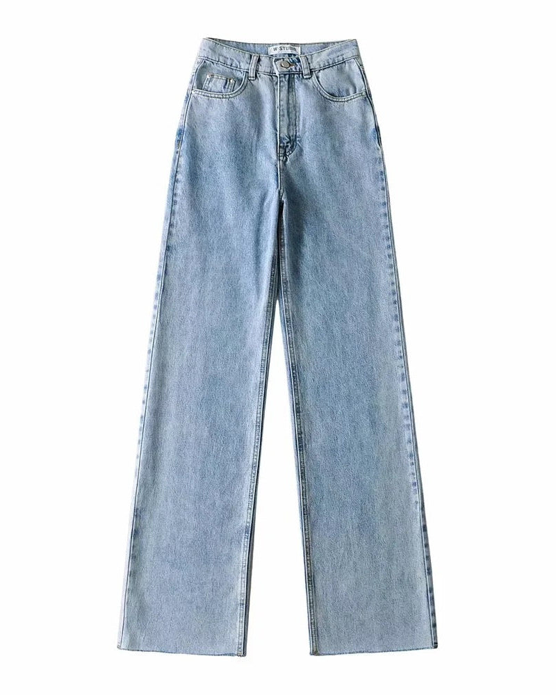 Phoebe | Wide-Leg Jeans Black Denim High-Waist Raw Hem for Women