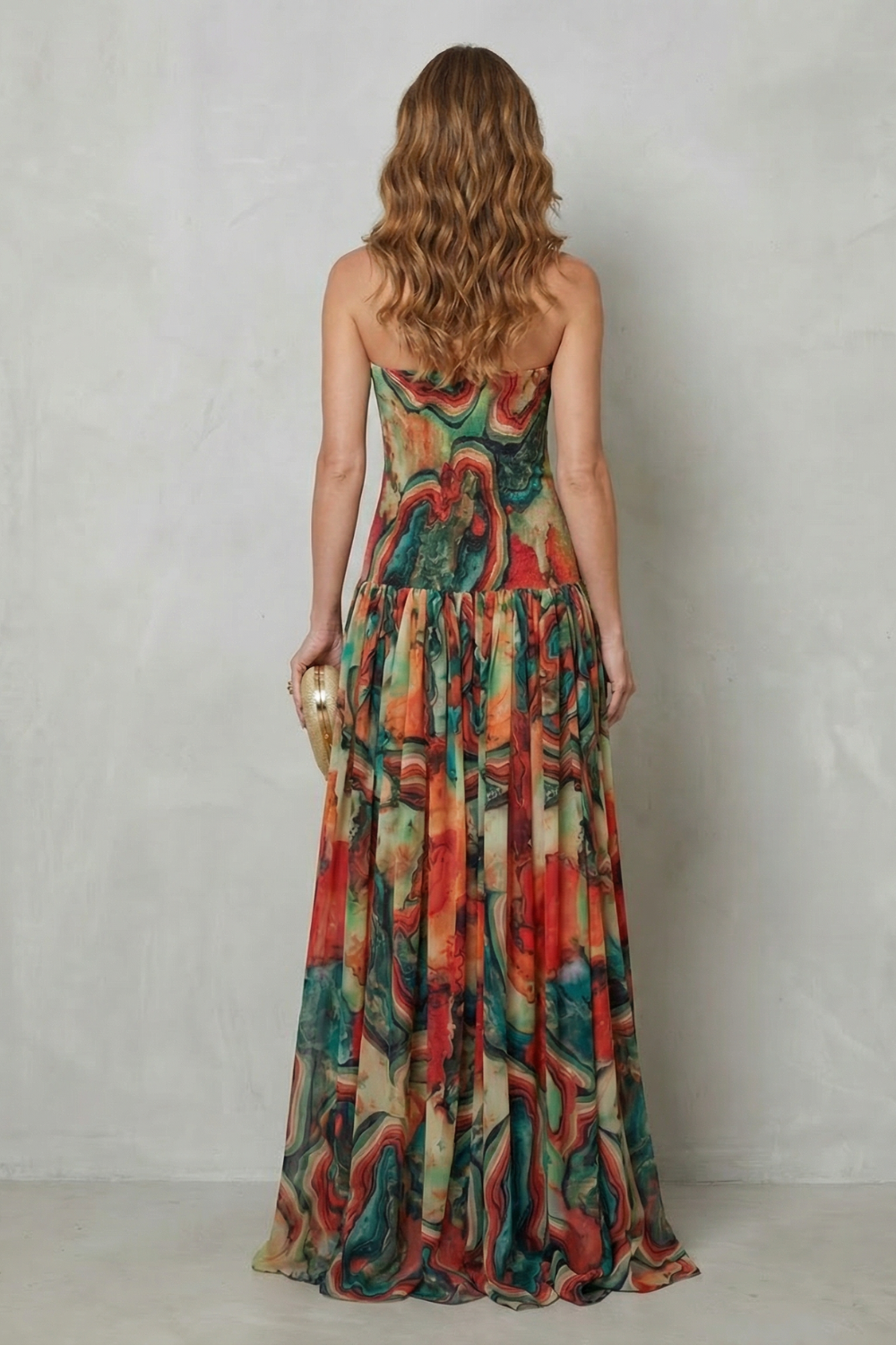 Mirabel | Maxi Dress Multicolour Abstract Print Chiffon Strapless for Women