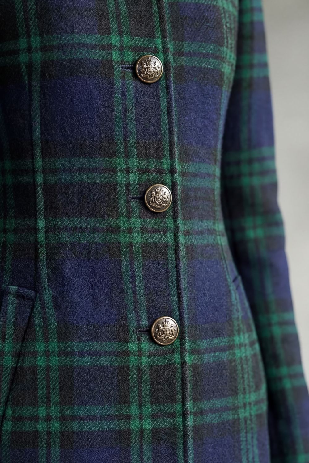 Mabel | Overcoat Navy Green Tartan Wool Blend Stand Collar for Women