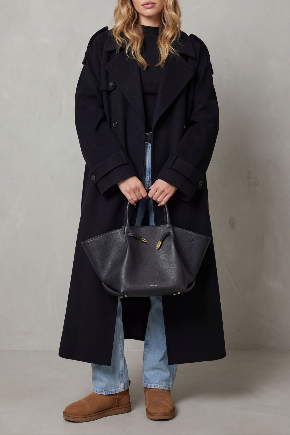 Tamsin | Trench Coat Black Wool Oversized Double-Breasted for Women