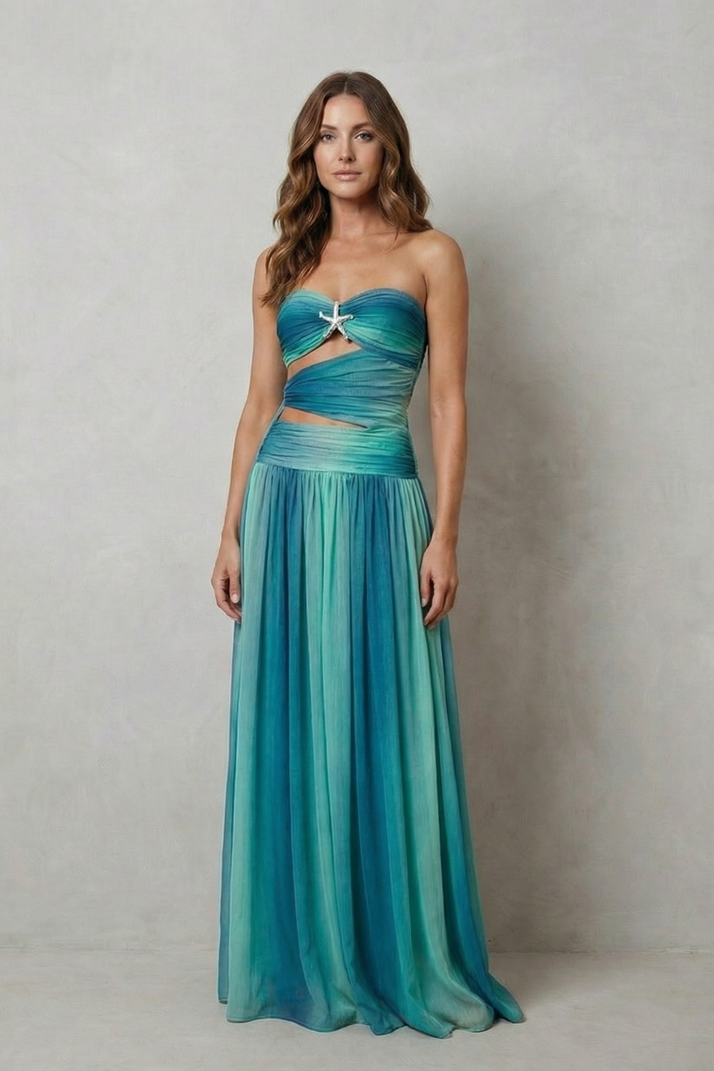 Loretta | Maxi Dress Sunset Ombré Chiffon Strapless Cut-Out for Women