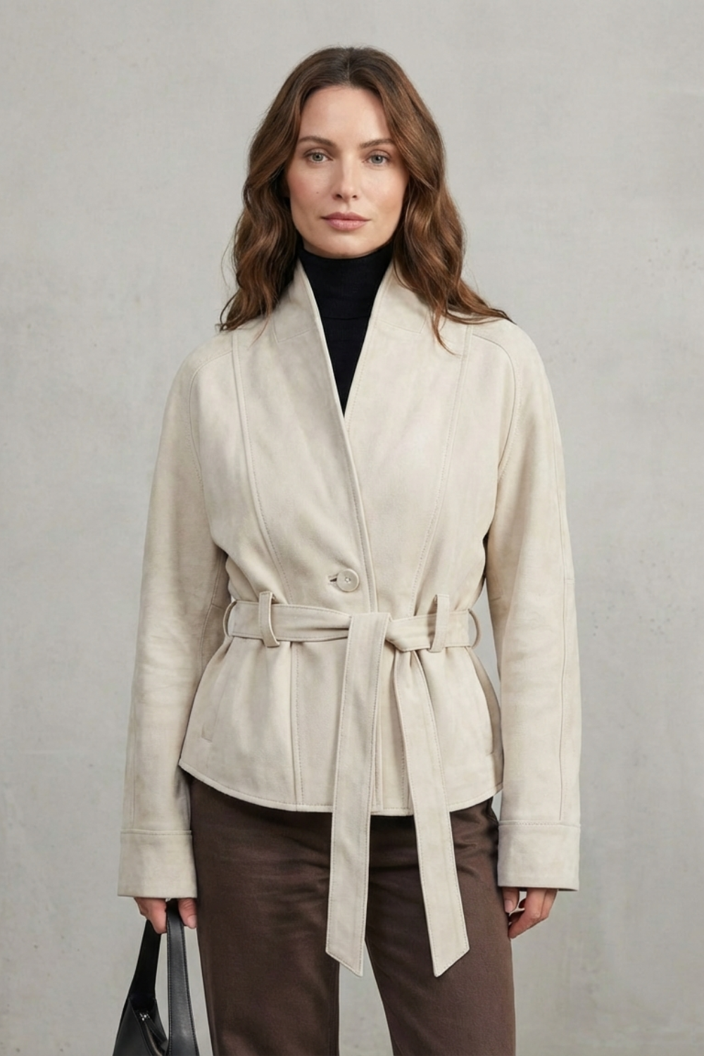 Harriet | Belted Jacket Dark Brown Suede Wrap-Style for Women