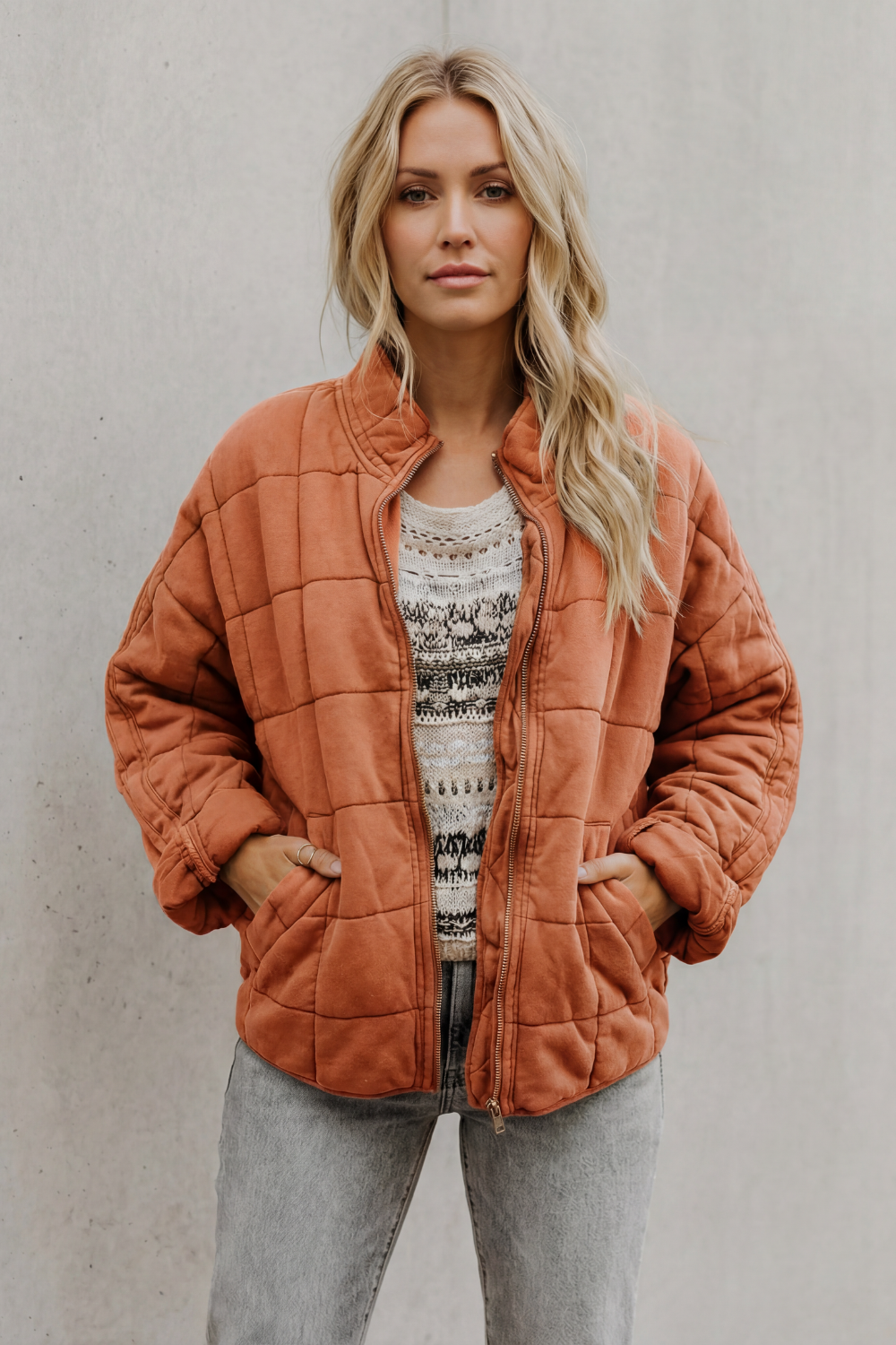 Evelina | Quilted Jacket Olive Green Oversized Zip-Up for Women