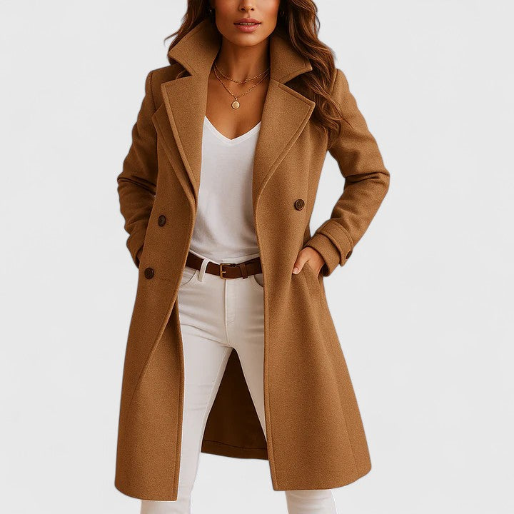 Phoebe | Overcoat Dark Olive Wool-Blend Tailored Notched Collar for Women