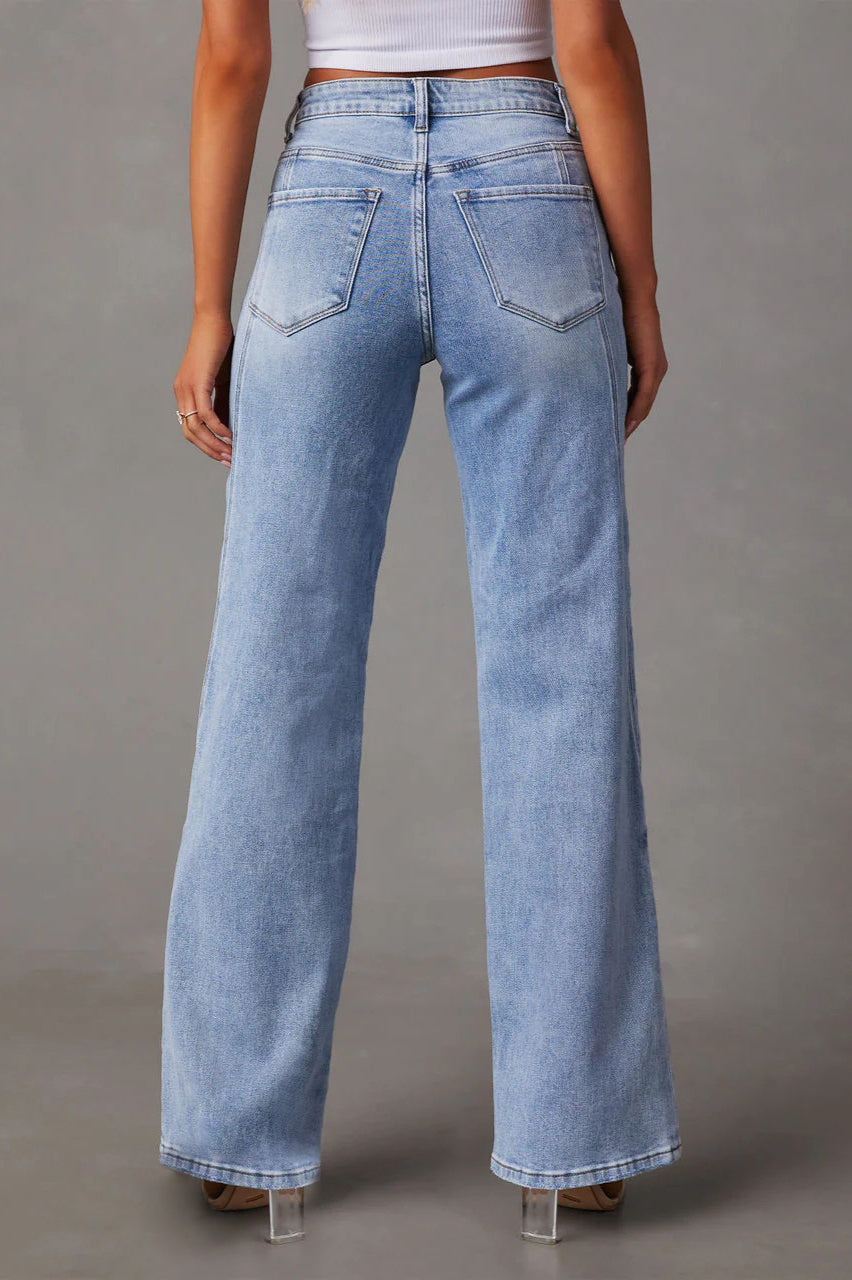 Mabel | Wide-Leg Jeans Light Blue Denim Seam Detail for Women