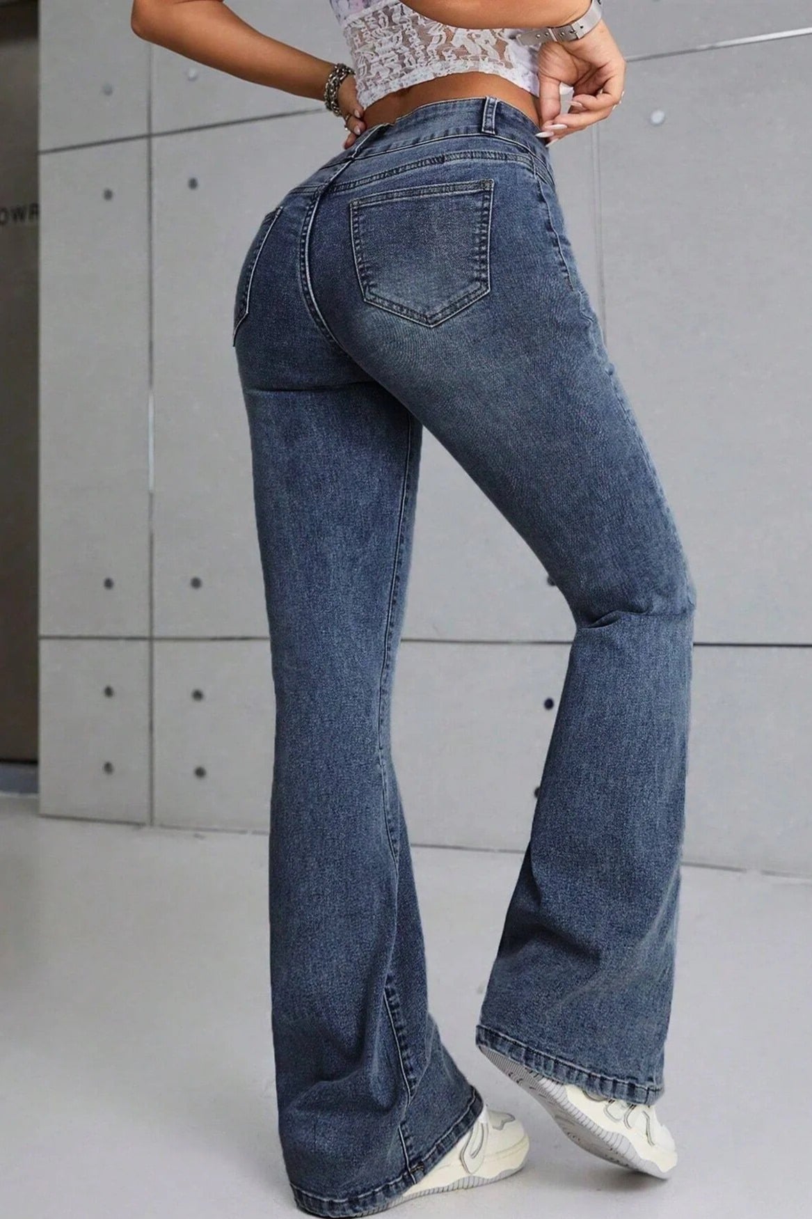 Phoebe | Flare Jeans Blue Stretch Denim Slim Fit Double Button for Women