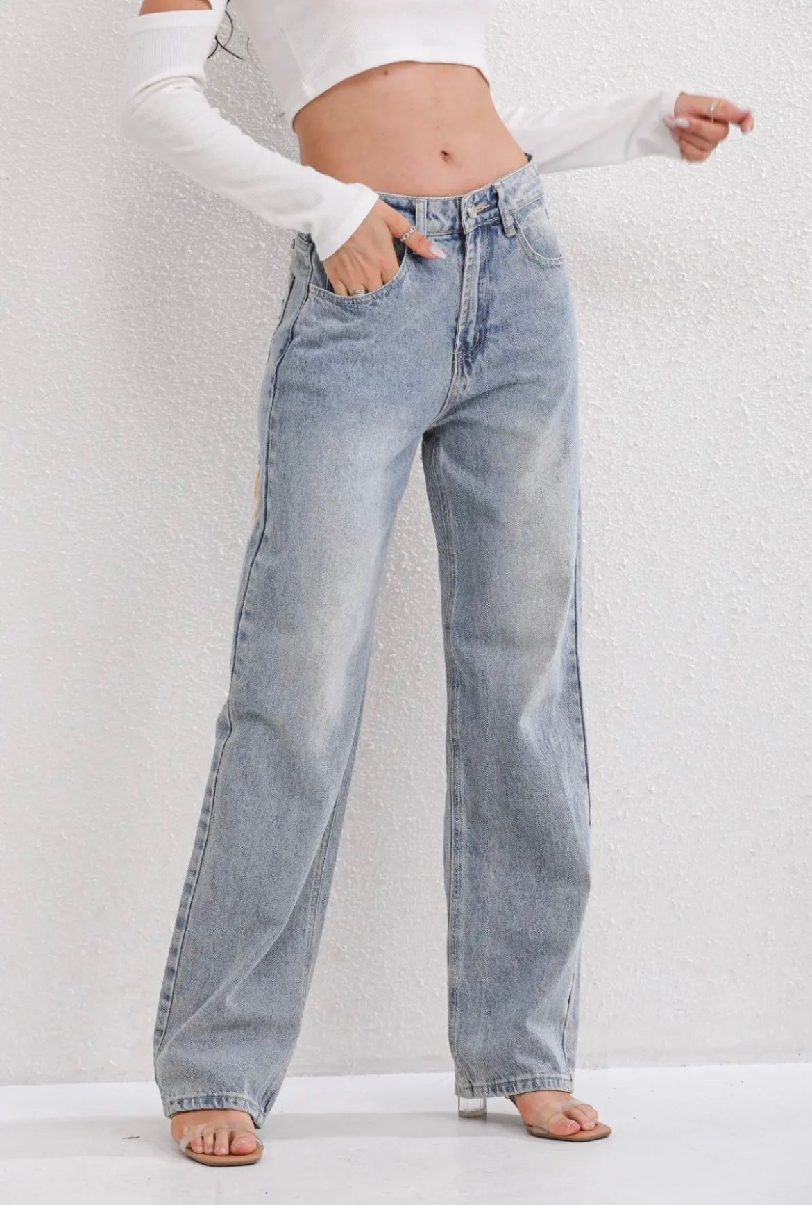 Adelaide | Jeans Light Blue Denim Ripped Wide-Leg Vintage for Women