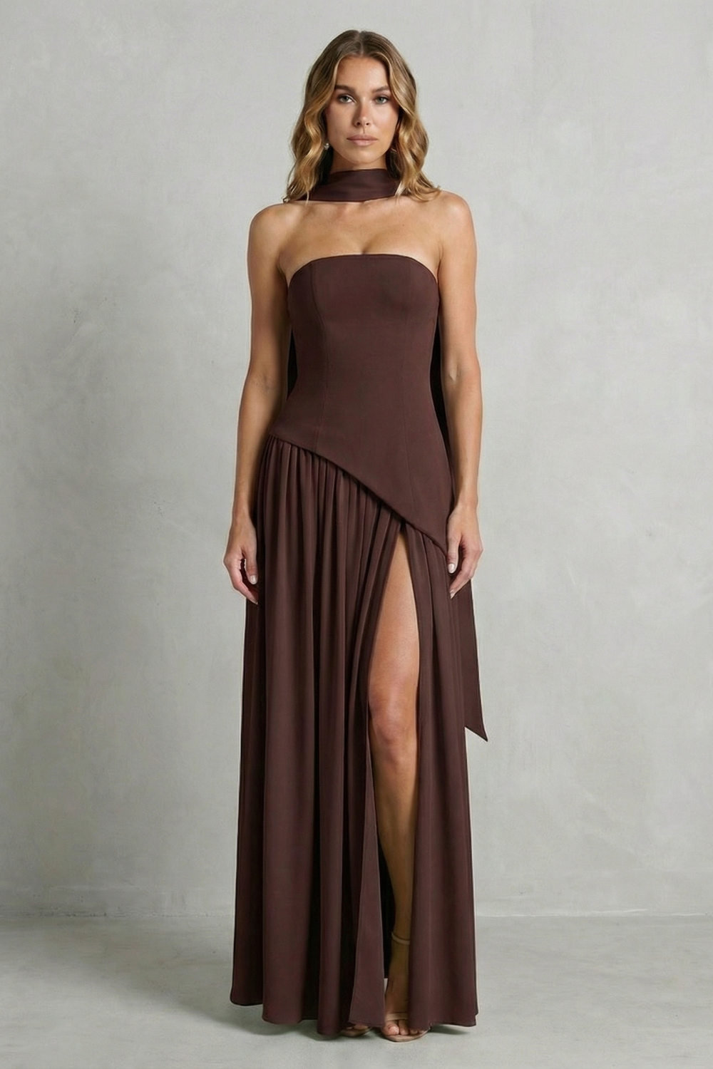 Rosalind | Maxi Formal Dress Sage Green Strapless Asymmetric Draped Slit for Women