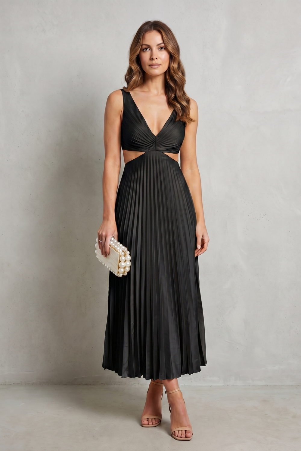 Rosalind | Maxi Dress Yellow Pleated Cut-Out V-Neck for Women
