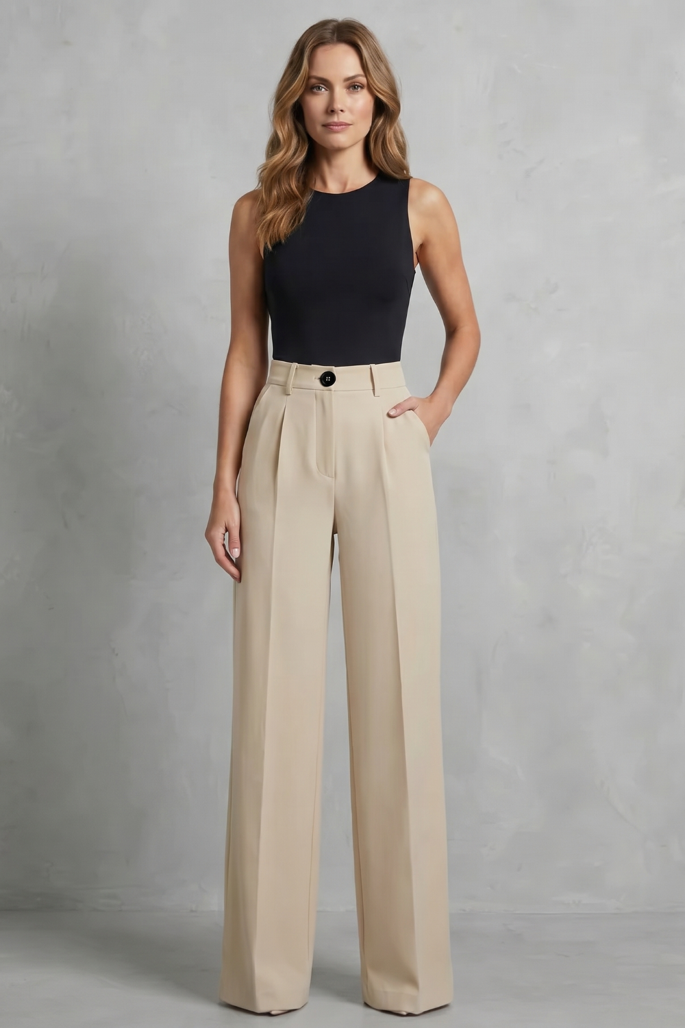 Rowena | Wide-Leg Trousers White Tailored High-Waist Pleated for Women