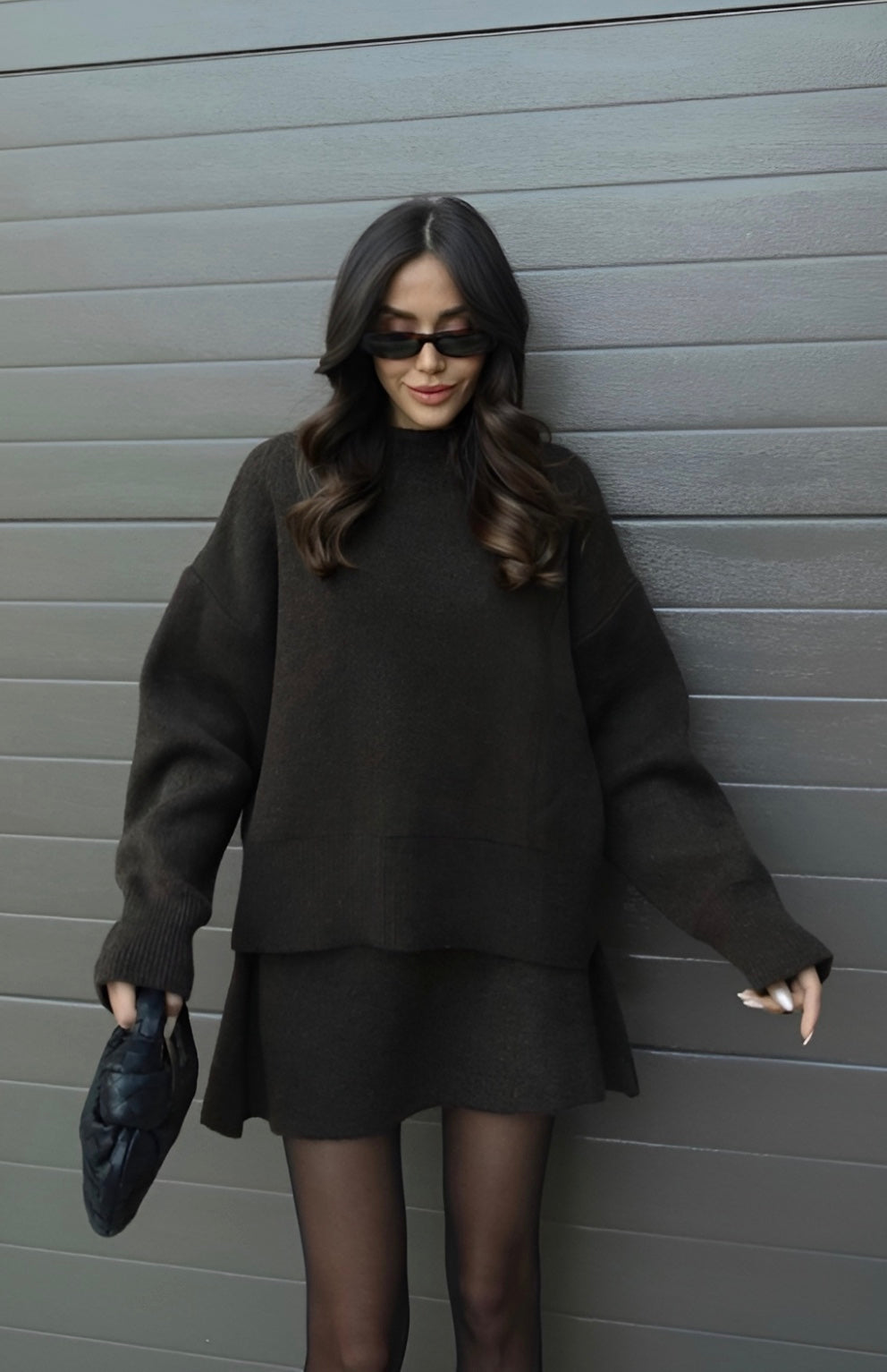 Emmeline | Knit Two-Piece Set Forest Green Sweater Mini Skirt for Women