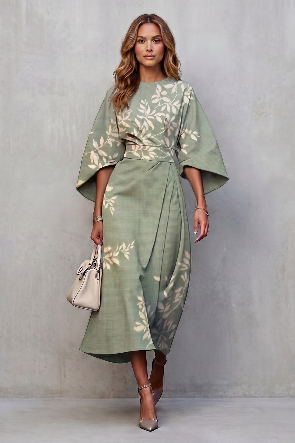 Phoebe | Midi Dress Multicolour Floral Print Wide Sleeve for Women