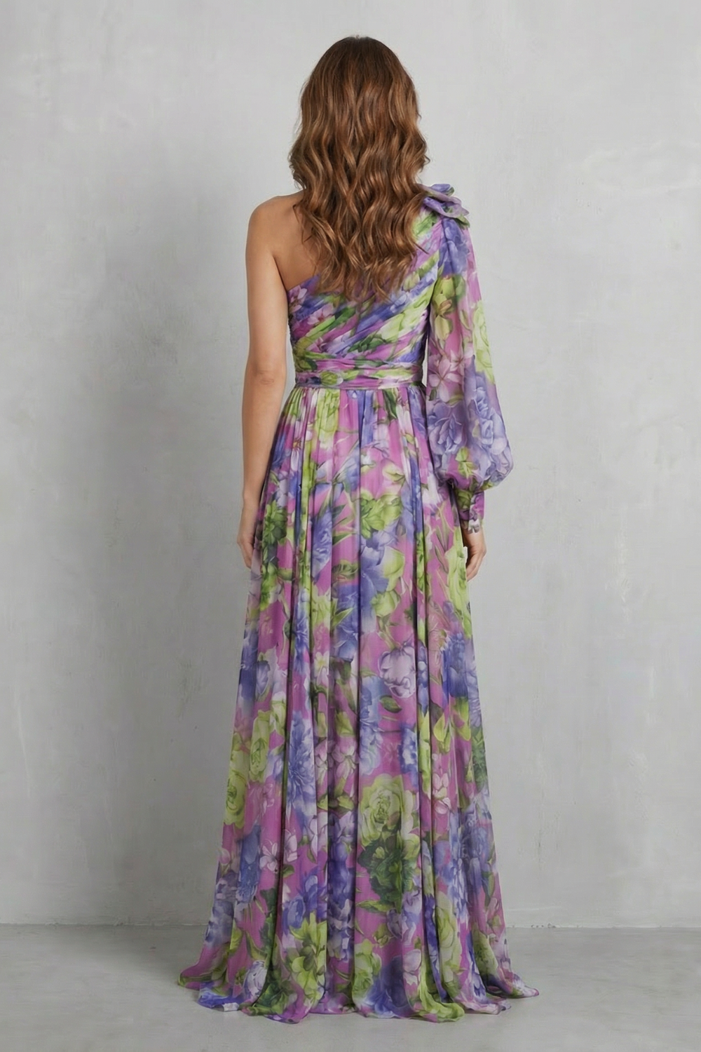 Georgie | Maxi Dress Pink Floral Chiffon One-Shoulder for Women