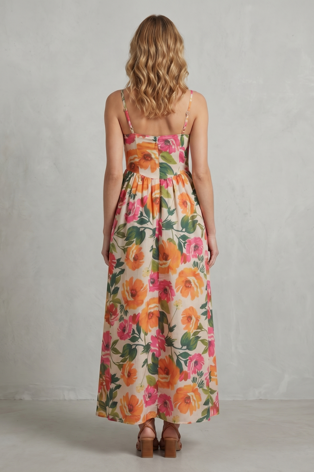 Phoebe | Maxi Dress Cream Floral Print Square Neck Strappy for Women