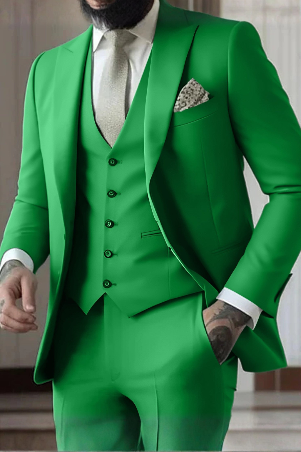Reginald | Suit Sage Green Slim Fit Three-Piece Peak Lapel for Men
