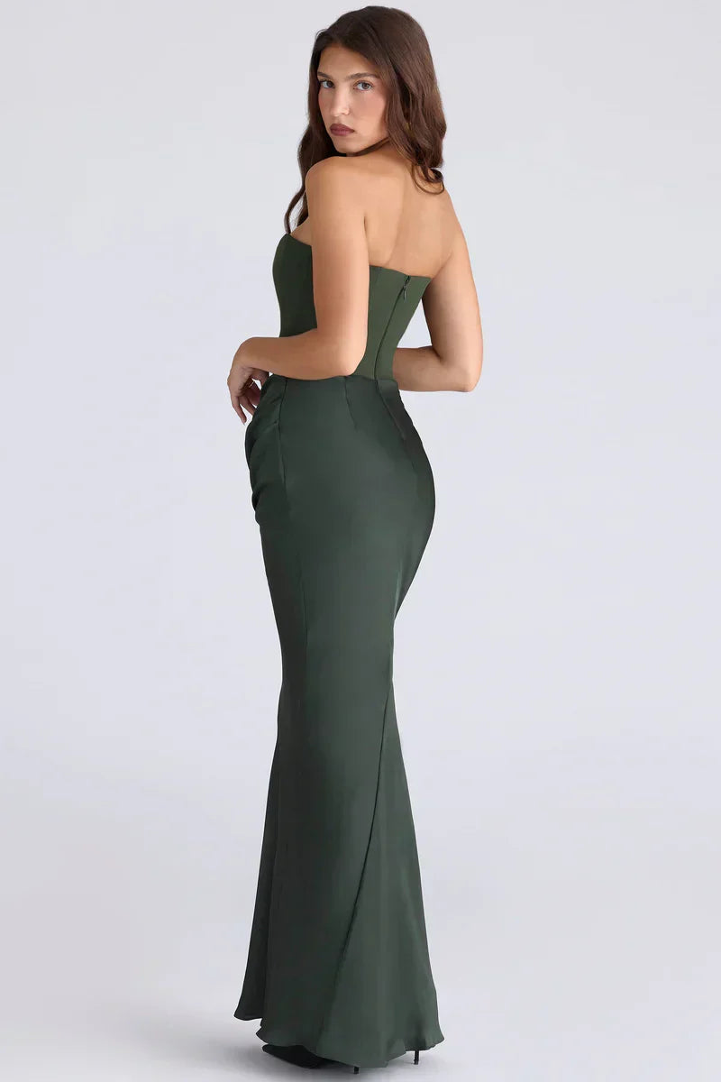 Prue | Maxi Party Dress Pink Satin Strapless Corset for Women