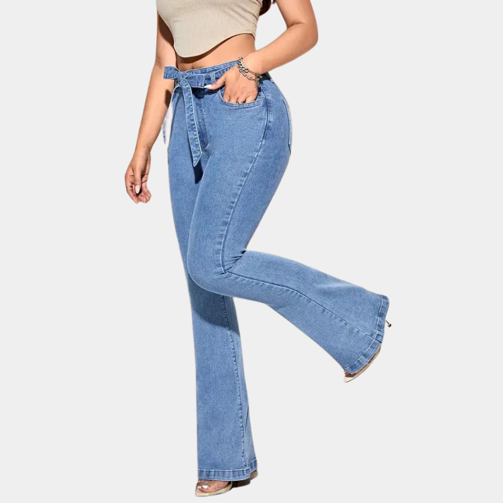 Esme | Flared Jeans Light Blue Denim High-Waist Belted for Women
