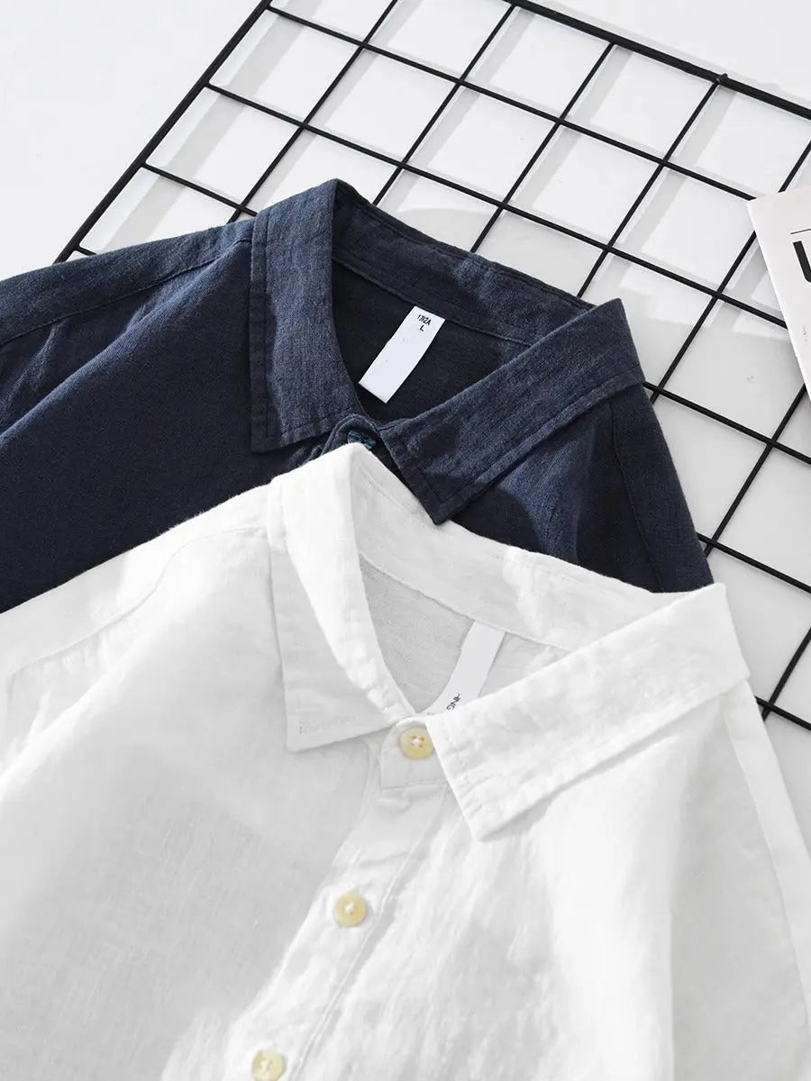 Alastair | Popover Shirt Navy Cotton-Linen Relaxed Fit for Men