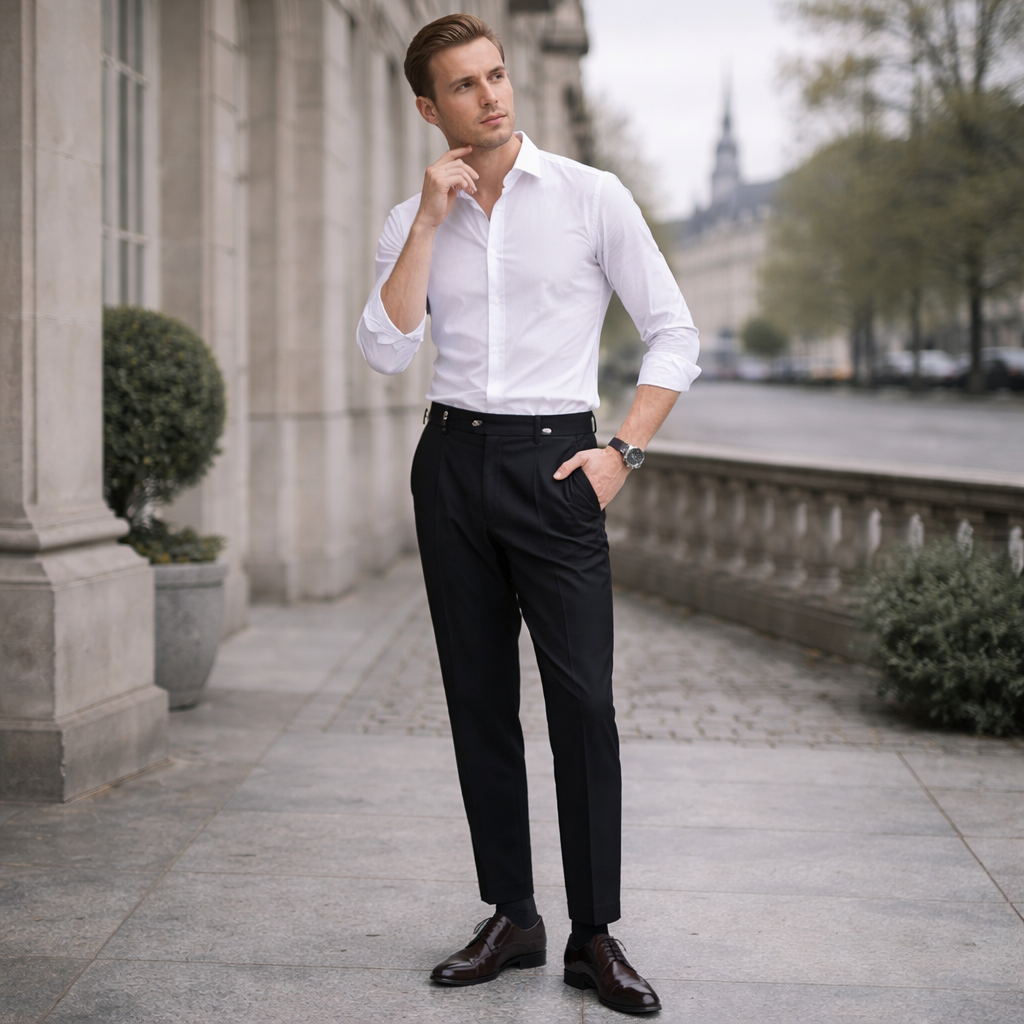 Humphrey | High-Waisted Trousers Cream Cotton Pleated for Men