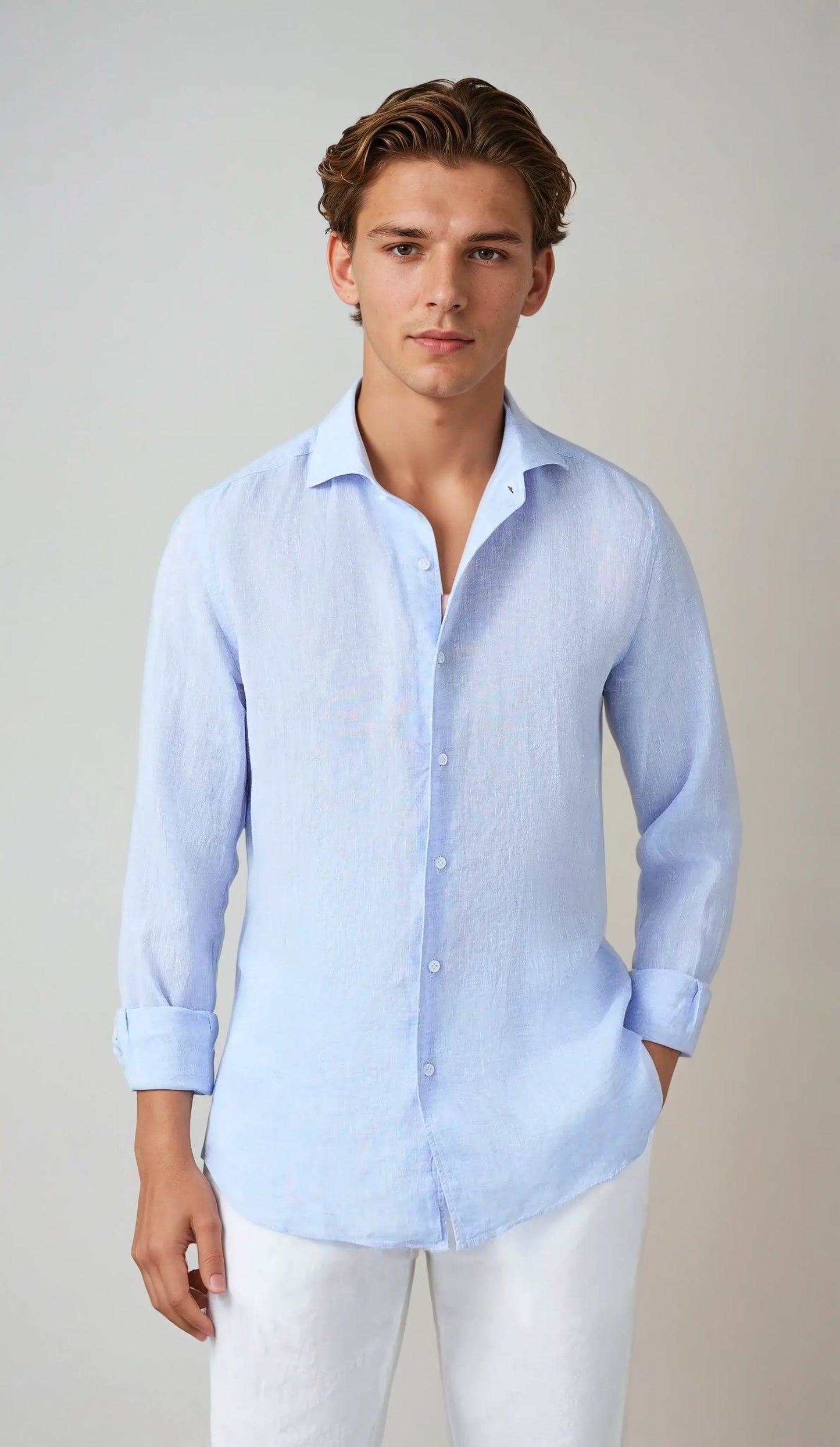 George | Linen Shirt Sky Blue Long Sleeve Slim Fit for Men