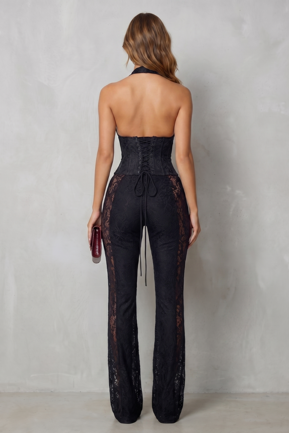 Phoebe | Sleeveless Jumpsuit Black Lace Halter Corset for Women