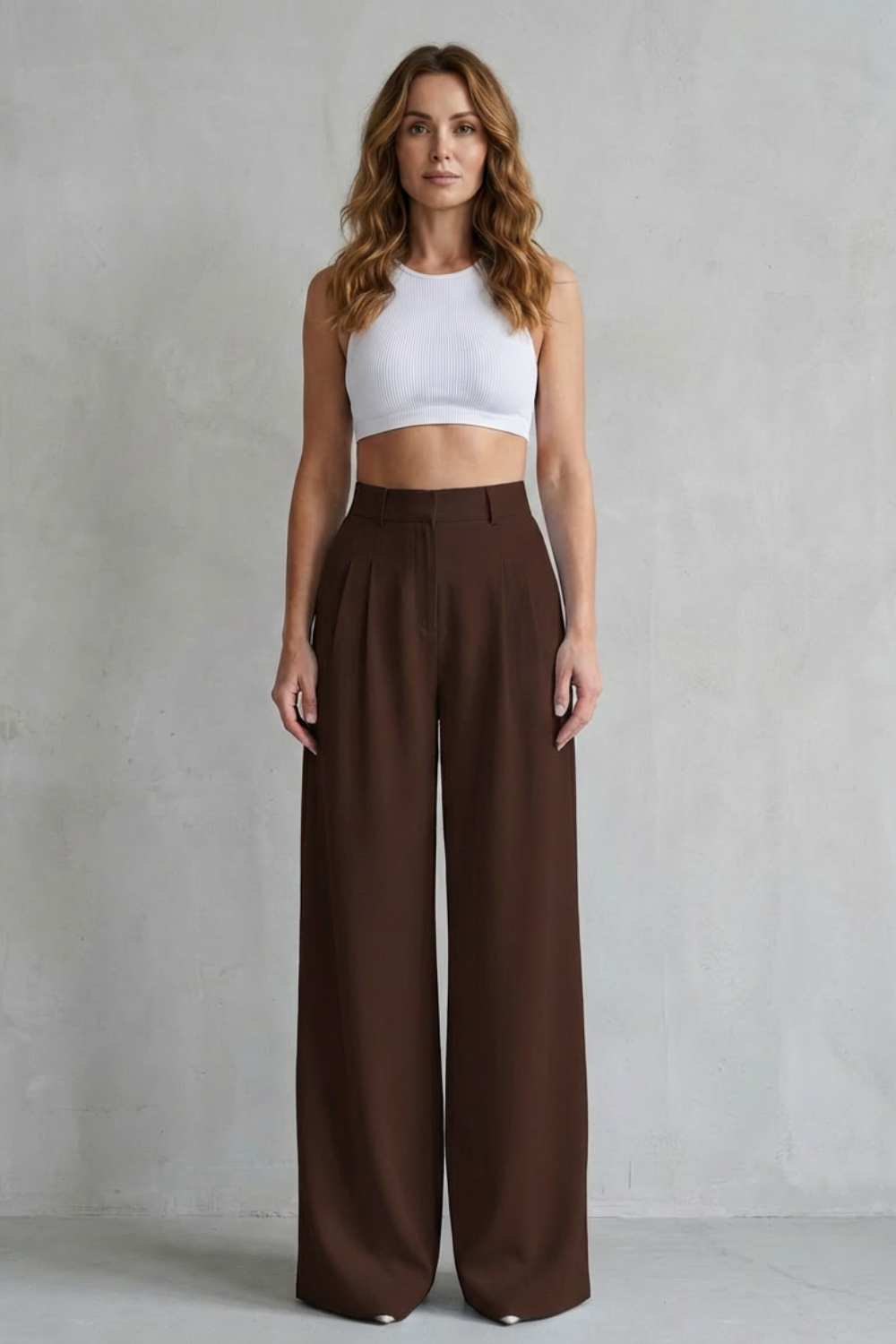 Phoebe | Wide-Leg Trousers Ice Blue Woven High-Waist Pleated for Women