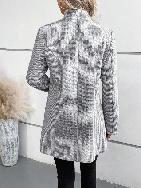 Saoirse | Overcoat Grey Herringbone Tweed Single-Button for Women