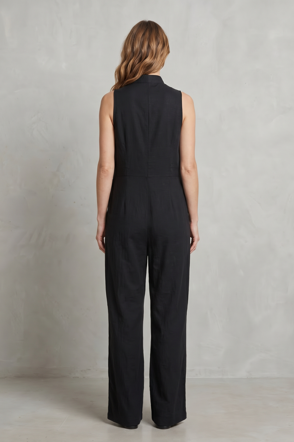 Rosalind | Sleeveless Jumpsuit Black Cotton Wide-Leg Utility for Women