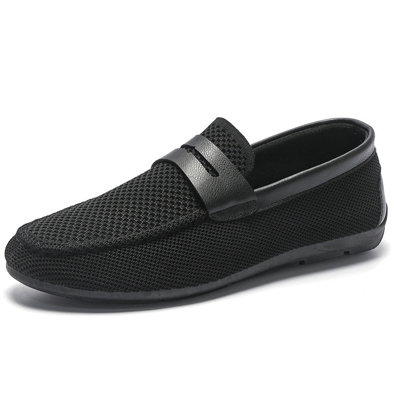 Rafe | Loafers Black Mesh Leather Strap Slip-On for Men
