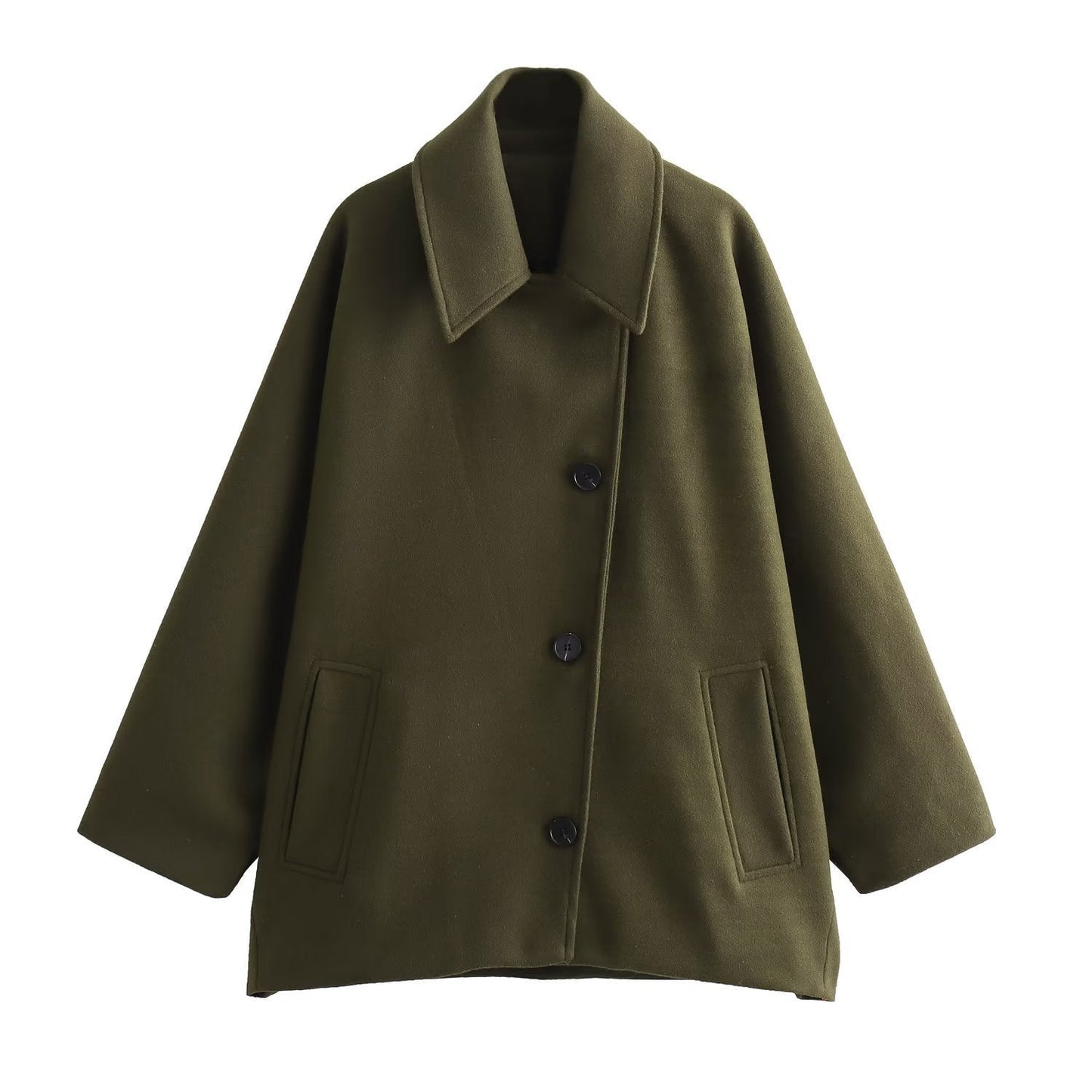 Harriet | Short Coat Camel Wool Blend Oversized Button-Front for Women
