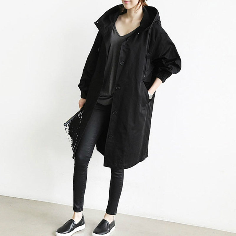 Felicity | Oversized Trench Coat Grey Hooded Longline for Women