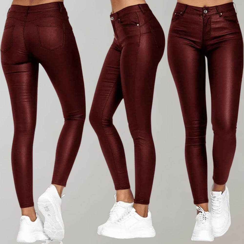 Lydia | Skinny Trousers Black PU Leather High-Waist for Women