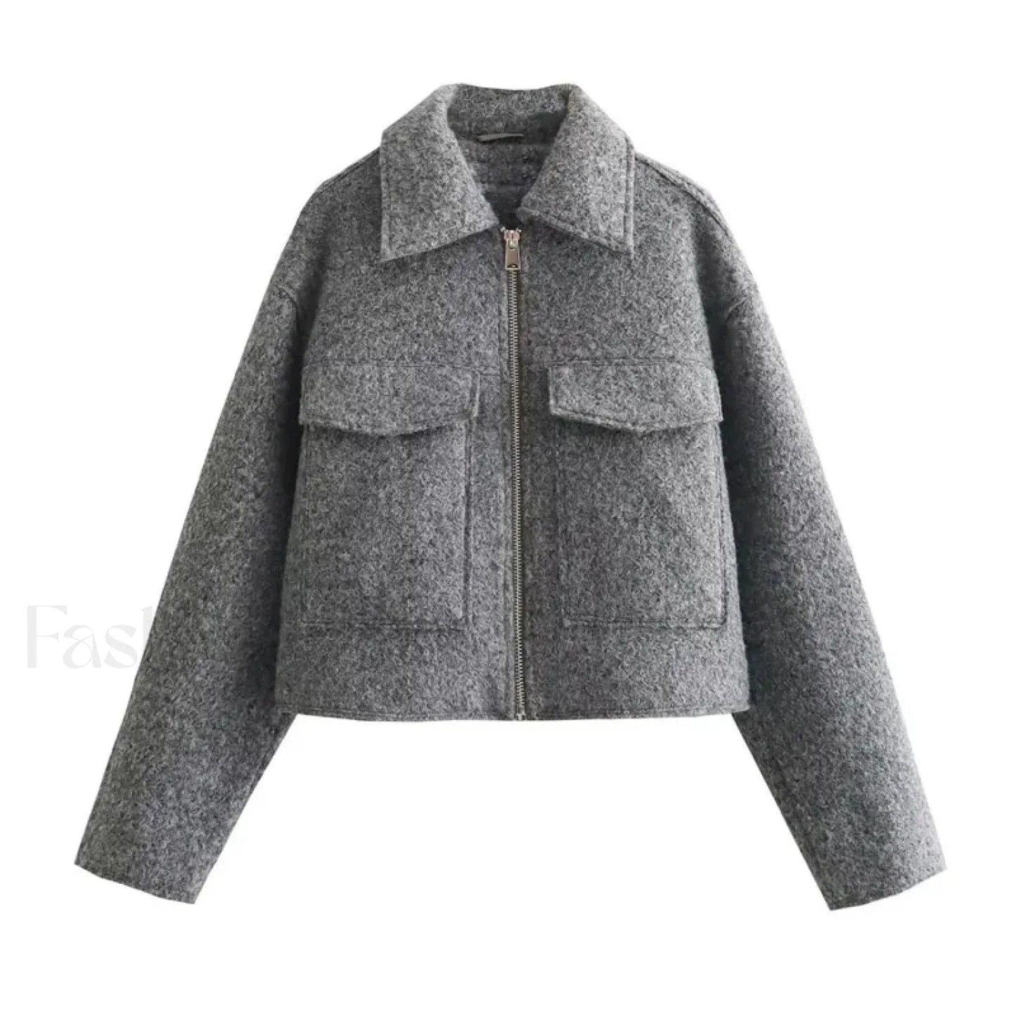 Harriet | Cropped Jacket Grey Wool Blend Zip-Up for Women
