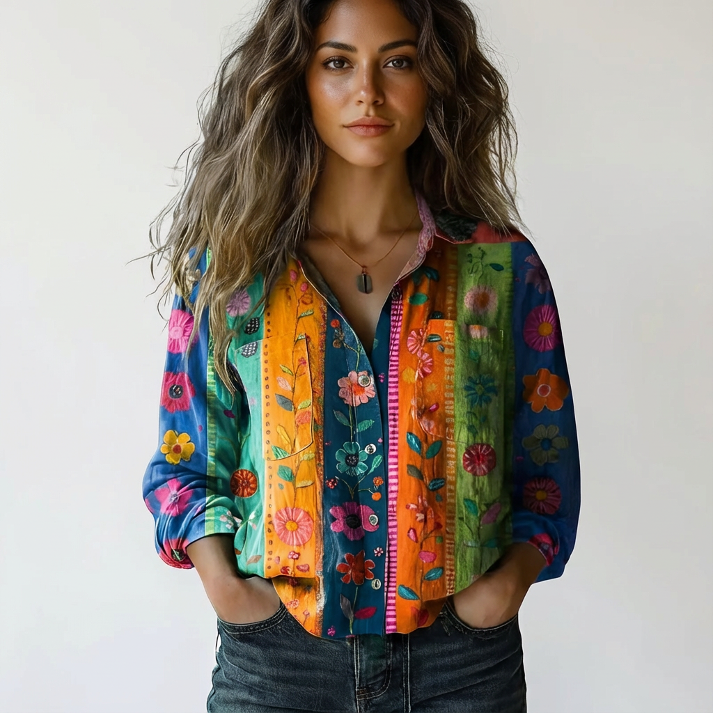 Hattie | Long Sleeve Shirt Red Bandana Print Cotton for Women