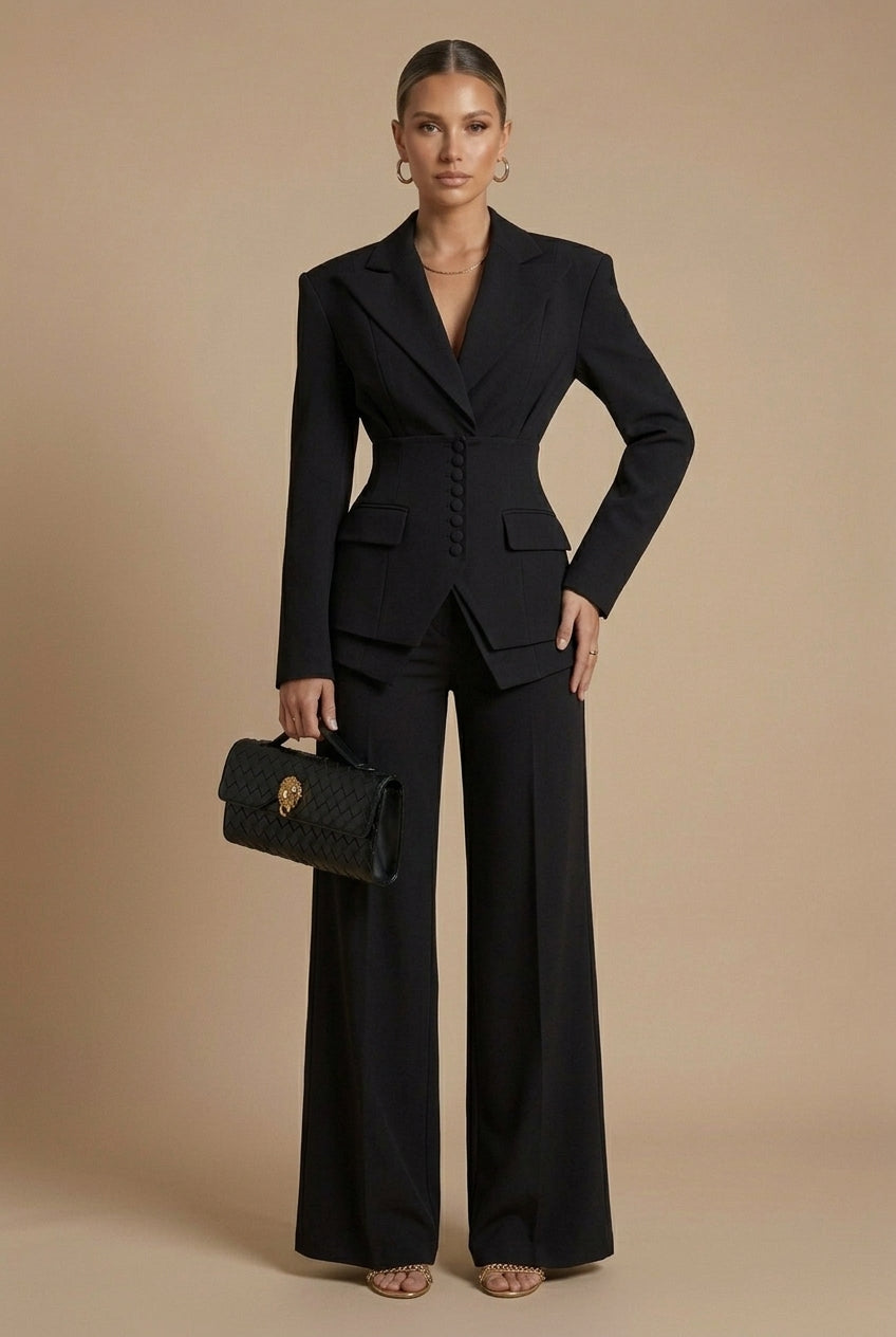 Cora | Tailored Blazer & Wide-Leg Trouser Suit Burgundy Woven for Women