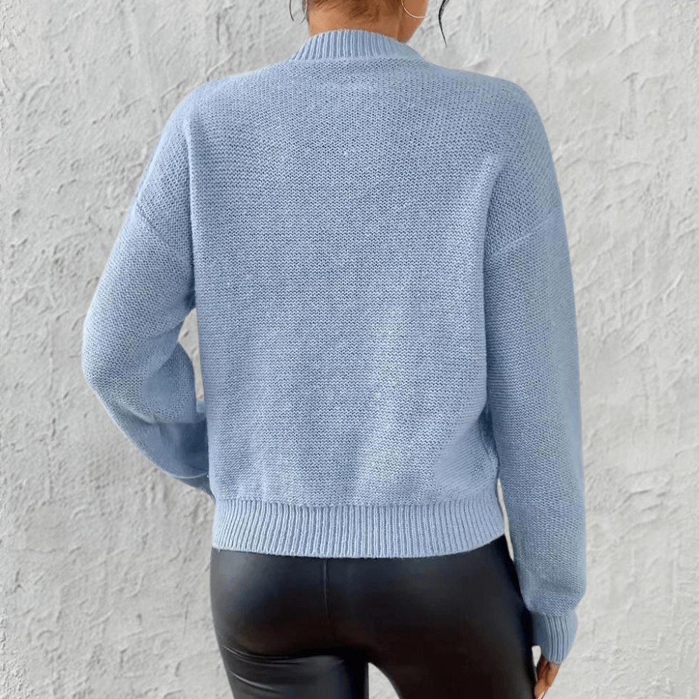 Nia | Cropped Cable Knit Jumper Blue Wool Blend Round Neck for Women