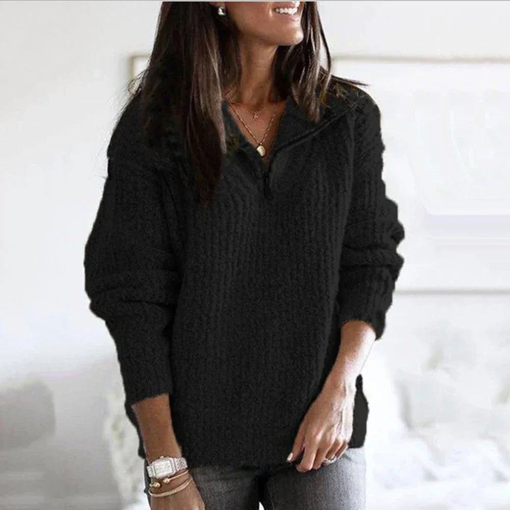 Margaux | Sweater Pink Wool Blend Half-Zip Relaxed Fit for Women