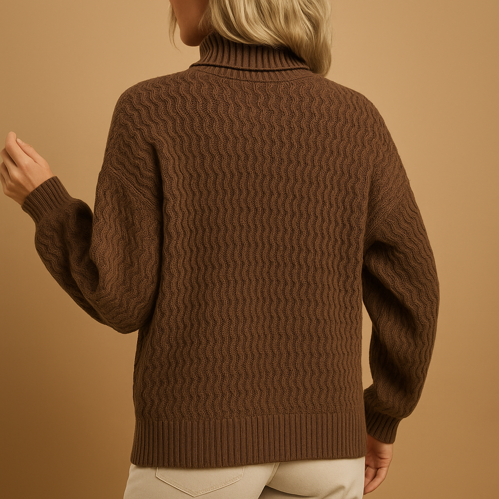 Heloise | Turtleneck Sweater Camel Wool Blend Textured Knit for Women