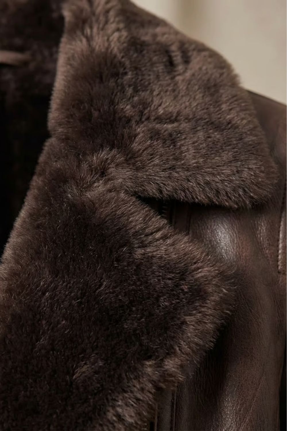 Phoebe | Leather Jacket Brown Faux Leather Shearling Collar for Women