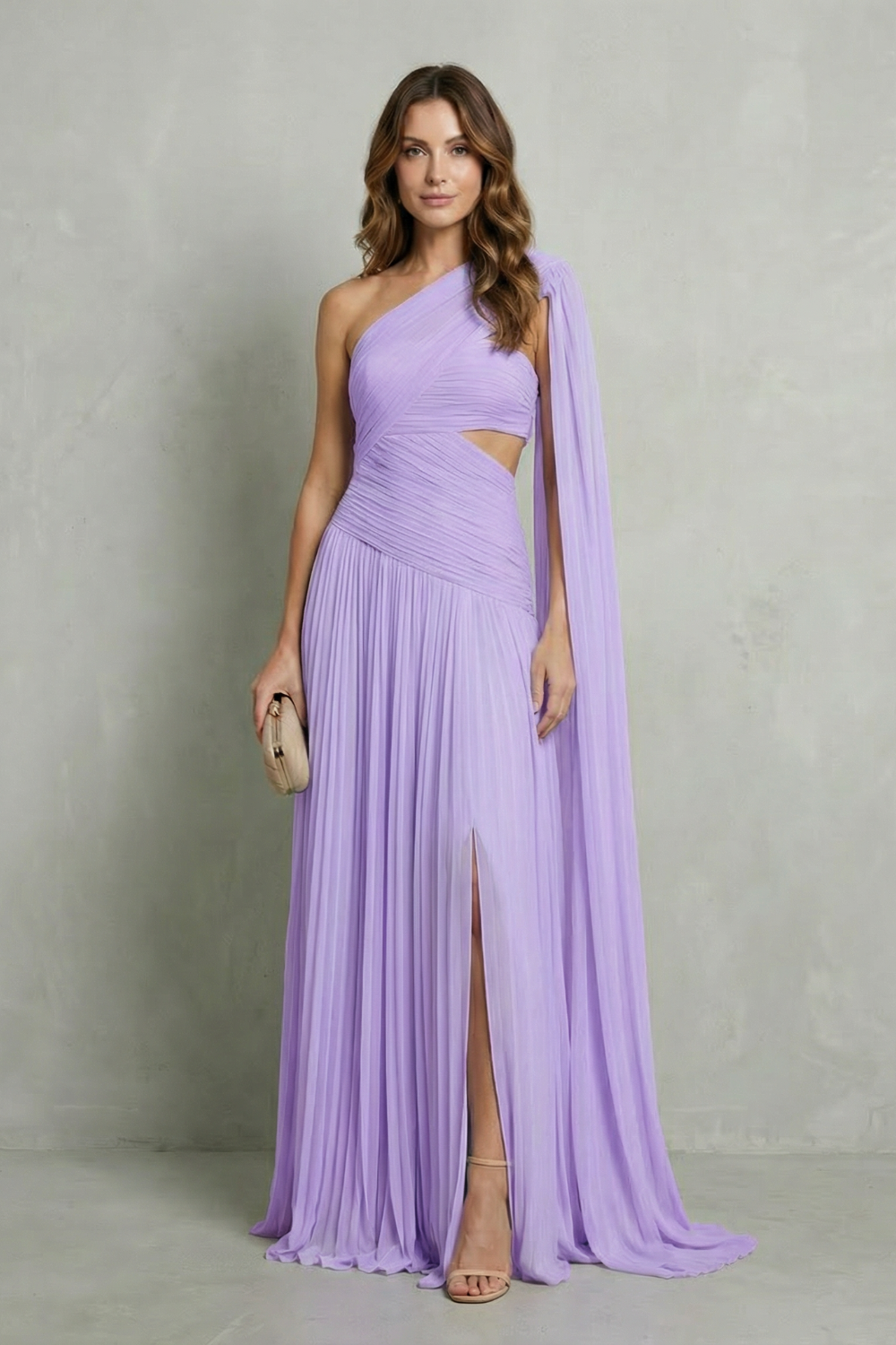 Rosalind | Maxi Dress Mint Green Chiffon One-Shoulder Cape for Women