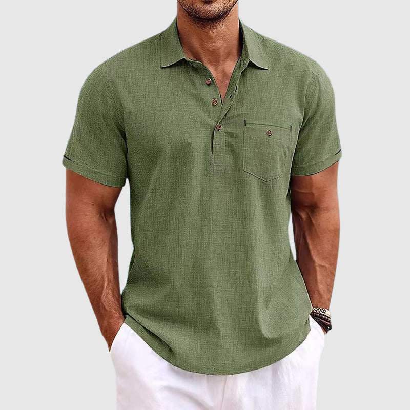 Rowan | Polo Shirt Sky Blue Linen Short Sleeve for Men