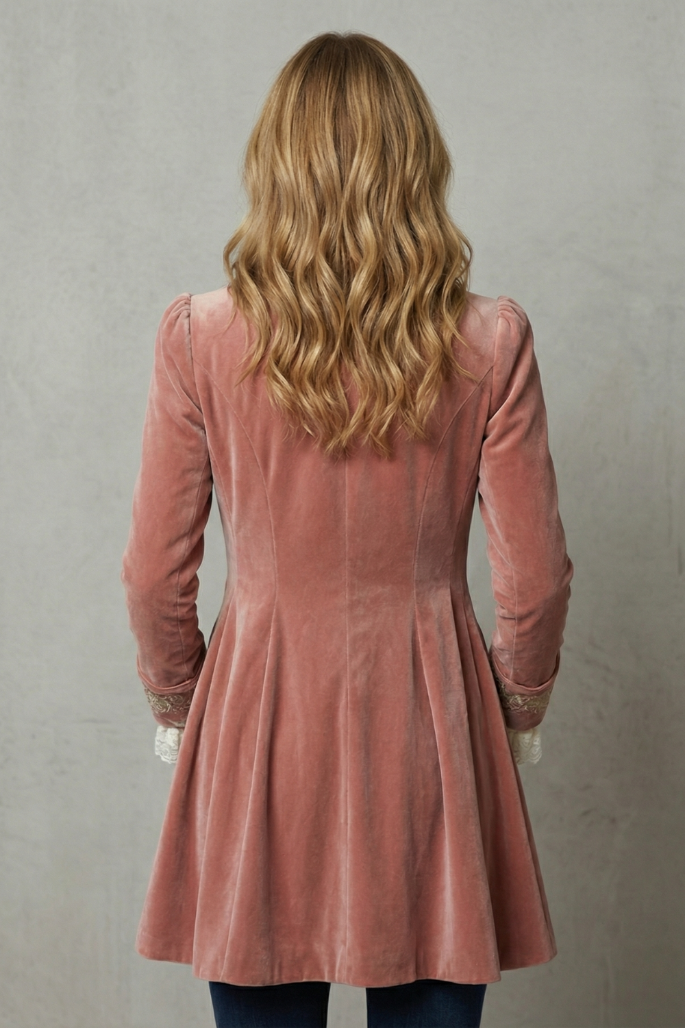 Rosalind | Tailcoat Dusty Pink Velvet Embroidered Military for Women