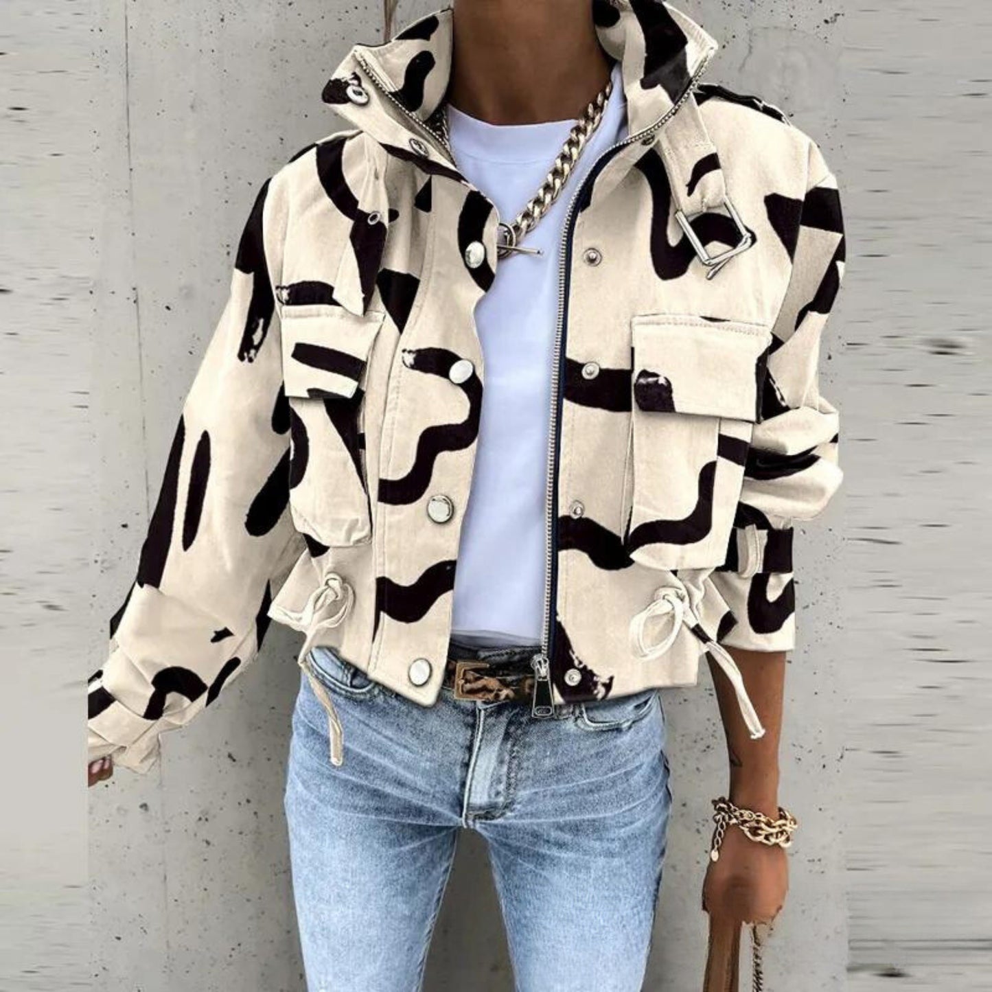 Scarlett | Cropped Utility Jacket Khaki Green Structured Multi-Pocket for Women