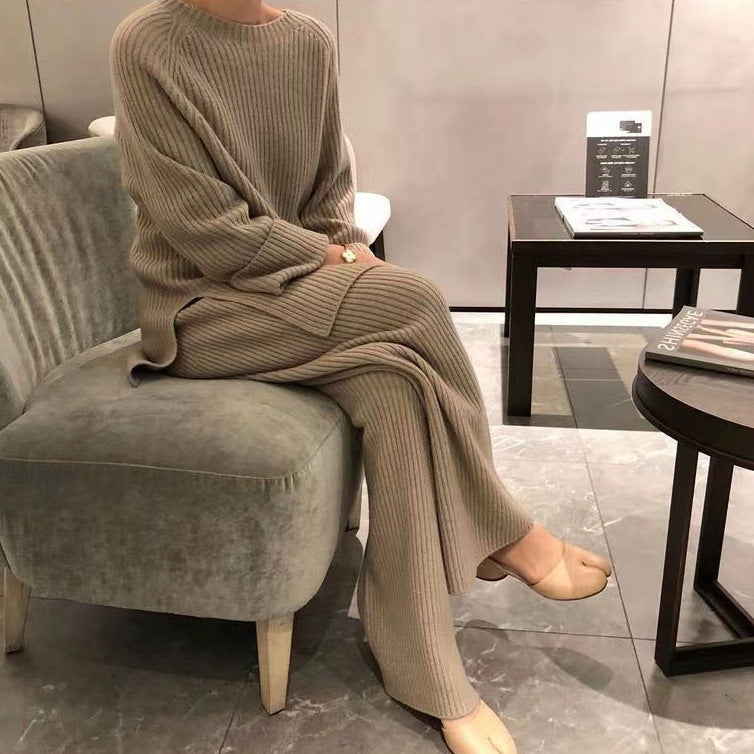 Cecily | Knit Two-Piece Set Teal Ribbed Oversized Loungewear for Women