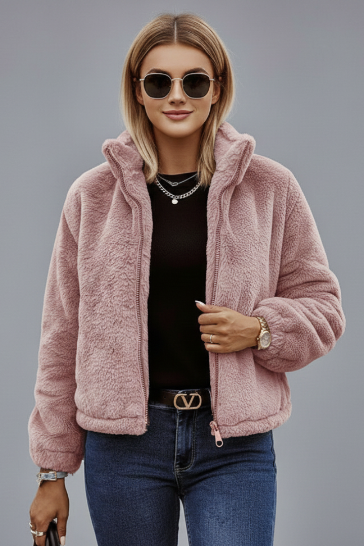 Clover | Sherpa Jacket Camel Fleece Zip-Up for Women
