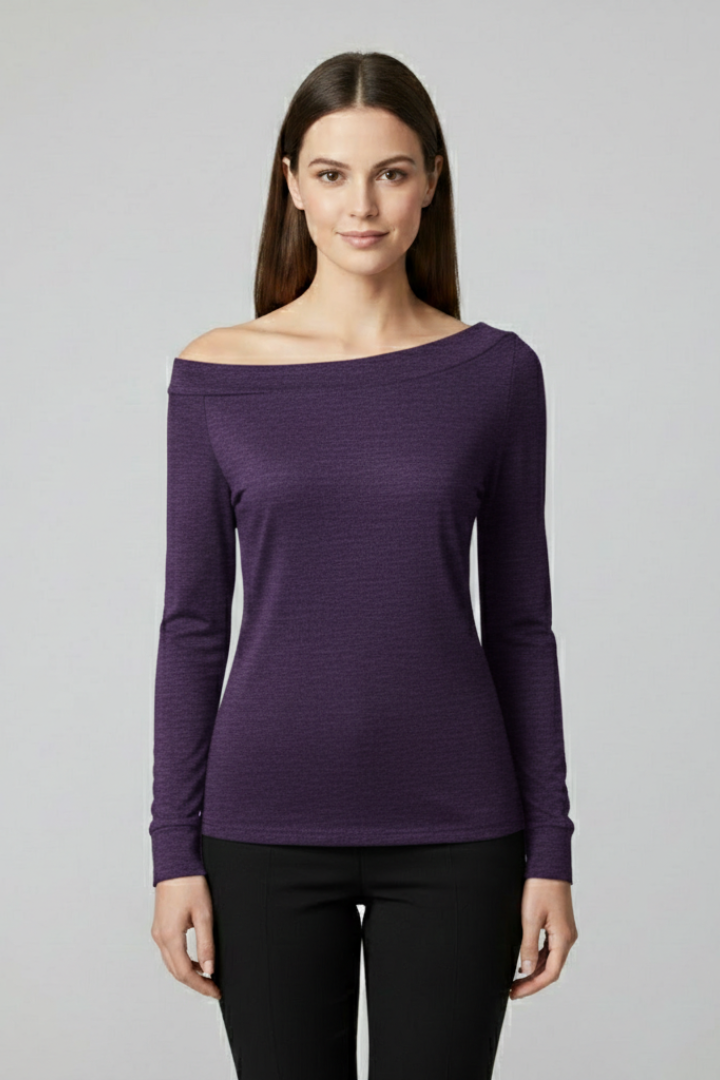 Elsie | Long Sleeve Top Black Off-Shoulder Asymmetric for Women
