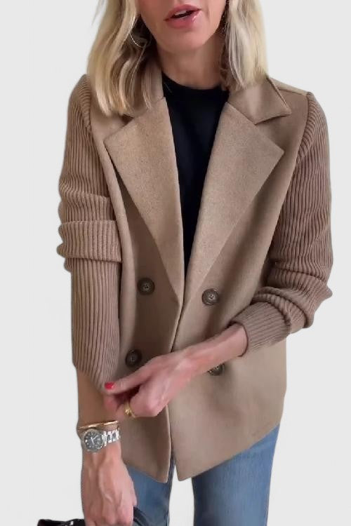 Margot | Blazer Pink Wool-Look Double-Breasted Knit Sleeve for Women